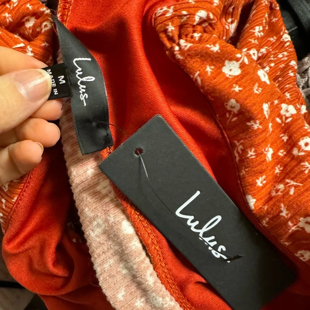 Lulus Blissful Blooms Red Floral‎ Print Off-the-Shoulder Bodysuit size M